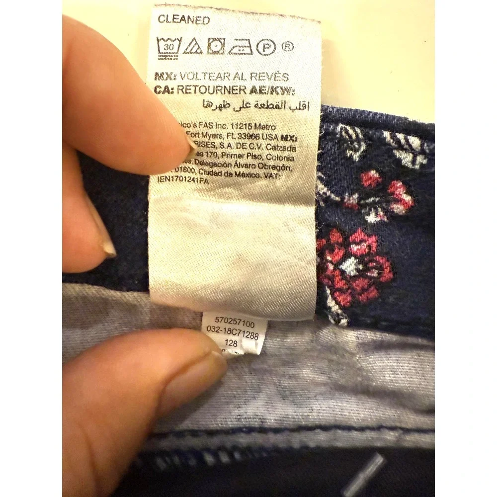 Chico's Floral Print Jeans Womens 28 Navy‎ So Slimming Girlfriend Ankle Boho